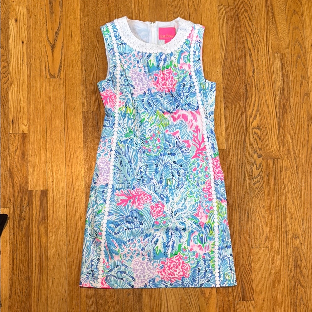Lilly Pulitzer Pink And Blue Sheath Dress Sleeveless Crew Neck Women’s Size 2